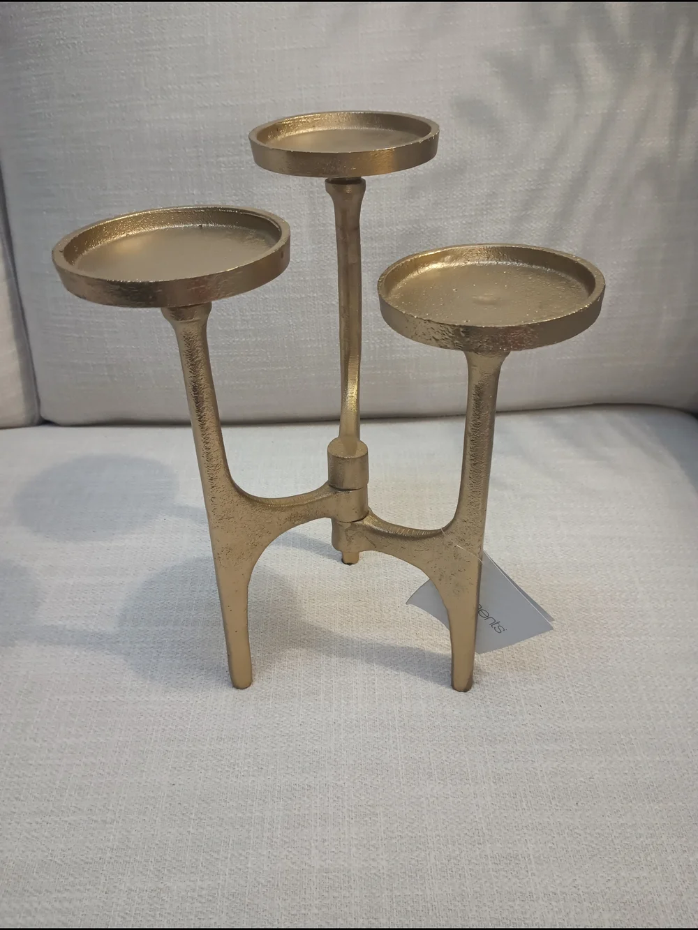 Elements Antique Gold Three-Platform Metal Candle Stand
